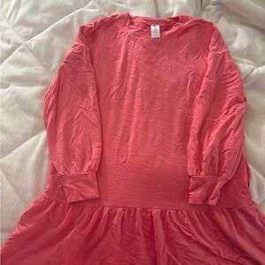 Smash + Tess Long Sleeve Coral Pink Ruffle Hem Dress